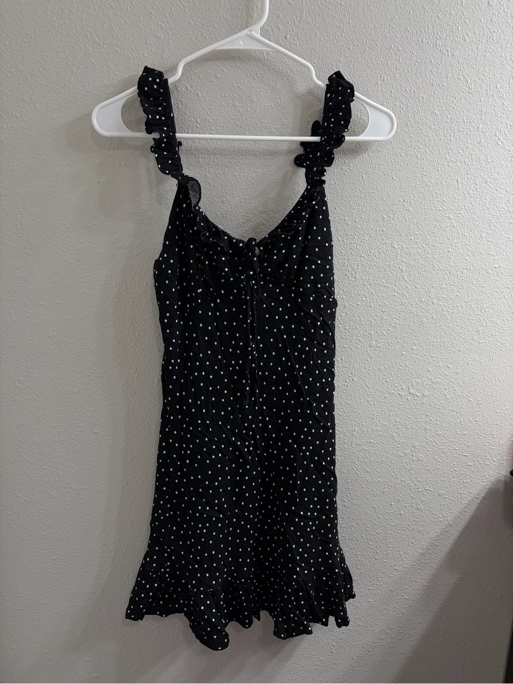 Black Polka Dot Ruffle Strap Dress